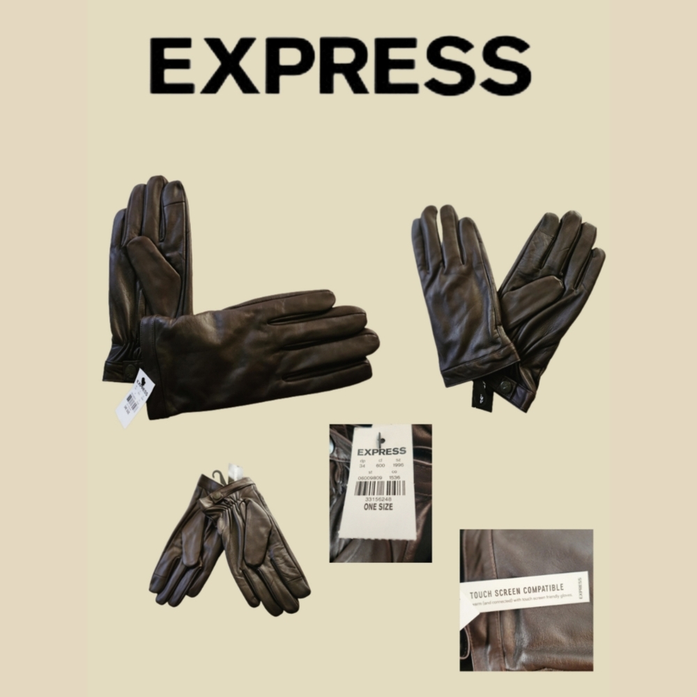 EXPRESS MENS BROWN LEATHER TOUCH SCREEN COMPATIBLE GLOVES BNWT
